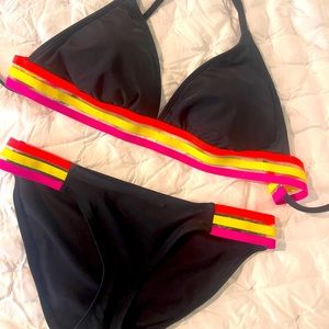 Xhilaration Women’s neon striped bikini never worn!  Large top and small bottom